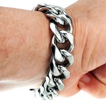 15mm Width Heavy Men's Stainless Steel Bracelet Cuban Curb Link Bracelet Jewelry - £25.23 GBP