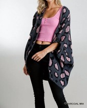 Umgee leopard short sweater kimono for women - size L - £31.63 GBP