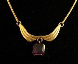 Antique Gold Filled Amethyst Pendant Collar Lavalier Necklace Signed R F Simmons - £67.48 GBP
