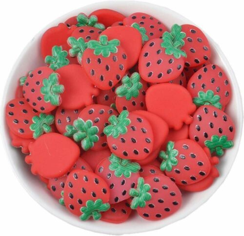 10 Polymer Clay Cabochons Strawberry Flat Backs Large 20mm Slime Charms Flatback