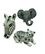 Animal Button Covers Resin Set of 3 Zebra Elephant Cat Sewing Decorative - $13.29 CAD