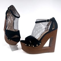 Luxe by JustFab Foster 6.5 Black Suede Wood Platform Heels Retro 70s Stylish - £21.80 GBP