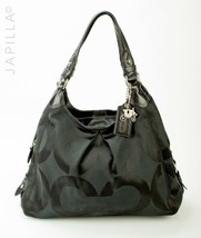 Beautiful Large Black Coach Maggie Optic canvas shoulder bag Purse! - $132.66