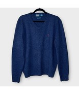 POLO RALPH LAUREN navy heather 100% lambs wool v neck sweater men’s size... - £32.51 GBP