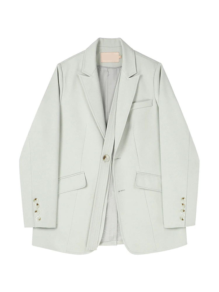  Spring Autumn Women Green Casual Loose Coat Blazer  Lapel Long Sleeve Loose Fit - £167.35 GBP