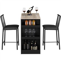 Dining Table Set 3 Piece Counter Height Table Set Side Storage Shelf For Kitchen - £154.87 GBP
