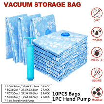 10Pcs Vacuum Storage Bag Travel Space Saver Seal Clothes Organize With Hand Pump - £28.76 GBP