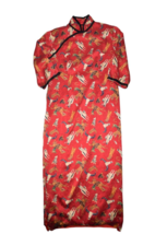Vintage Kimono Womens S Red Western Print Silk Dress Slip Long Asian Geisha - $53.07