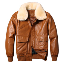 Men’s A2 Aviator Brown Genuine Sheepskin Jacket Faux Fur Collar Pilot Ai... - $129.00