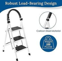 QUINEEHOM Black Step Ladder 3 Step Folding, 330lbs Load Capacity - $39.99