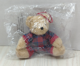 Pajamagram tan teddy bear red Stewart plaid Christmas tree plush Ornament - $6.92