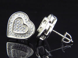 Womens White Gold Finish Double Heart Sim Diamond .925 Sterling silver  - £56.97 GBP