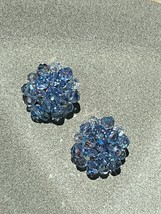 Vintage Germany Marked Clear &amp; Light Blue Aurora Borealis Bead Cluster Clip Ear - £10.26 GBP