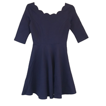 Lulus Scallop Dress Size Small Navy Blue 1/2 Sleeves Stretch Side Zip Womens - £15.63 GBP