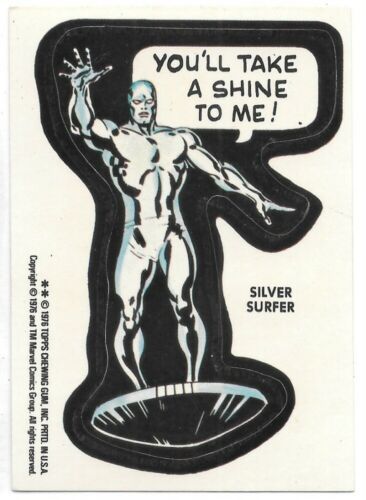 Marvel Comic Super Heroes Silver Surfer Sticker Card 1976 Topps White Back NM EX - $193.32