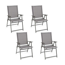 Set of 4 Patio Folding Chair Set with Rustproof Metal Frame-Gray - Color... - $148.93