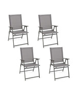 Set of 4 Patio Folding Chair Set with Rustproof Metal Frame-Gray - Color... - $2,799.59 MXN
