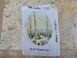 Winter theme tapestry, oval gobelin needlepoint, vintage finished winter... - $17.00