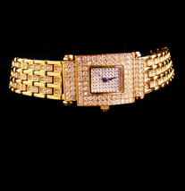 Couture jeweled Bracelet watch - blue crystal - Adriene golden wristwatch - runs - £148.79 GBP