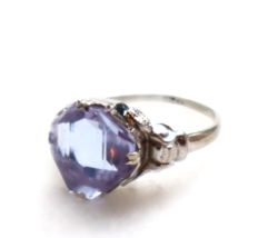 Antique Art Deco Lavender Paste Stone Ring Sterling Silver Size 5.5 Promise Ring - £89.52 GBP