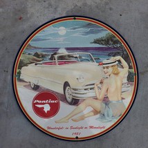 Vintage 1951 Pontiac Automobile Manufacturer Porcelain Gas &amp; Oil Pump Sign - £99.94 GBP