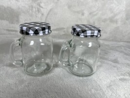 Vintage Ball Mason Jar Salt &amp; Pepper Shakers Mini Glass Black &amp; White Me... - $13.81