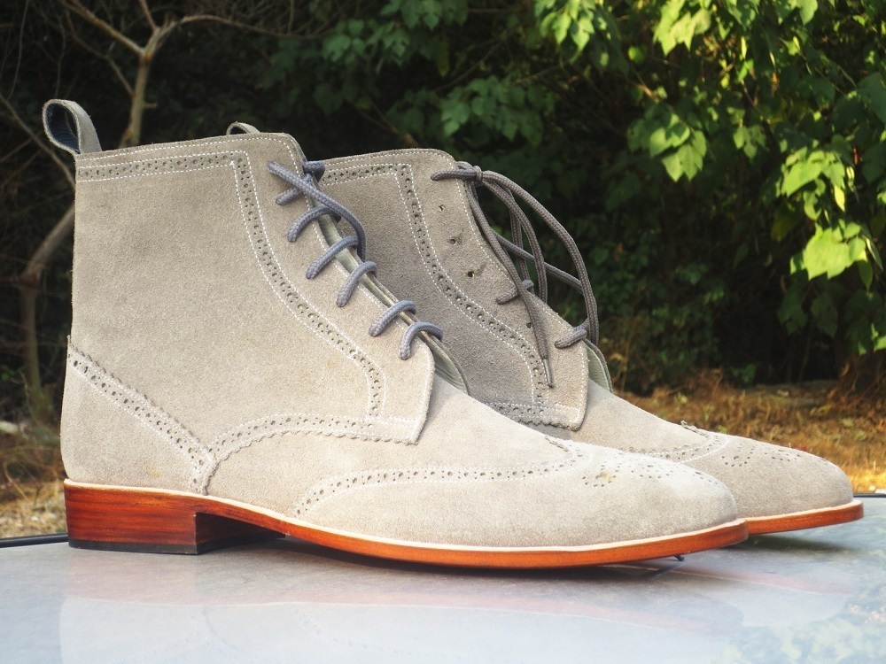 Handmade Men Beige ankle boot, Men lace up ankle boot,Wingtip leather boot 2019