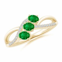 ANGARA Oval Emerald Three Stone Bypass Ring with Diamonds for Women in 14K Gold - £878.42 GBP