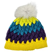 Crochet Winter Beanie Hat with Pom Pom Gold Purple Teal Lime White Pom No Tags - £11.07 GBP