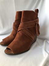 Lucky Brand Open Toe Brown Zip Up Suede Ankle Booties Size 9M - £19.26 GBP