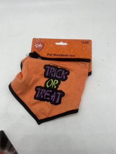Dog Halloween Bandana TRICK or TREAT S/XS Small Scarf Tie Orange Candy C... - $5.81