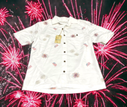 Caribbean Roundtree Yorke Shirt Men Medium White Fireworks Flag 4th of July NWT - £36.76 GBP