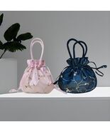 Embroidered Silk Favor Bag: Handmade Floral Drawstring Pouch 21x20x5 cm - $27.00