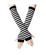 Fingerless Thumb Gloves Arm Warmers Striped Ladies Women Mitten Black an... - £2.81 GBP