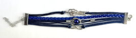Leather Multi Charm Bracelet Infinity Symbol Hearts &amp; Blue Pearl Braided... - $6.99