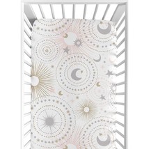Blush Pink, Gold, Grey and White Star and Moon Baby or Toddler Fitted Crib Sheet - £32.64 GBP