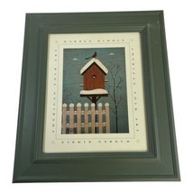 Warren Kimble American Folk Art Snow Birdhouse Green Framed Picture 11.5x13 VTG - £29.78 GBP