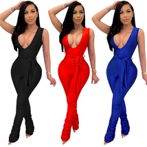 Women Trendy Clothing Deep V-neck Jumpsuits One-piece Casual Pant Sexy Club Wear - £18.90 GBP