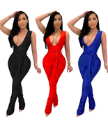Women Trendy Clothing Deep V-neck Jumpsuits One-piece Casual Pant Sexy C... - £18.58 GBP