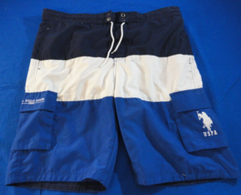 Uspa Polo Assn White Blue Striped Mens Hot Weather Swim Trunks Board Shorts Xl - £12.09 GBP