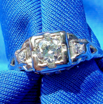 Earth mined Diamond European Cut Deco Engagement Ring Vintage 14k Gold Solitaire - $2,583.08 CAD