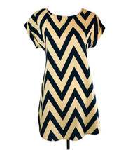 Noble U Womens Small Blue Tan Zig Zag Print Elastic Tie Back A-Line Dress - £13.48 GBP