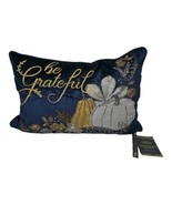 Envogue Harvest Throw Pillow Be GrateFul Pumpkin Embroidered Beaded Blue... - $67.32