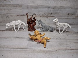 Vintage 5 Piece Italy Plastic Nativity Set Replacements Lamb Angel Joseph Donkey - £10.31 GBP
