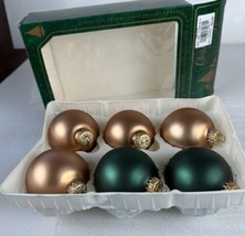 Ornament Christmas Balls by Krebs  4 Gold 2 Green Box 8.5&quot; Circumference... - £13.20 GBP
