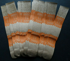 50 - Orange $25 Cash Money Self-Sealing Straps Tan Saw Tooth Currency Bands - £2.73 GBP