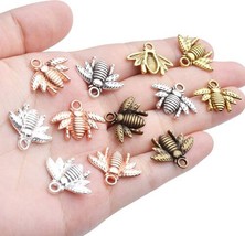 10 Bee Charms Bumblebee Rose Gold Silver Pendants Set Insect Mixed Queen Jewelry - £6.16 GBP