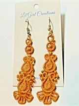 Earrings Drop Dangle Double Loop Gold Fashion Jewelry Machine Embroidered 3&quot; NEW - £11.93 GBP