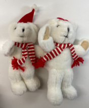 Vintage Lot 2 Russ Berrie Holiday Collection White Christmas Bear 7” Plush - $24.74