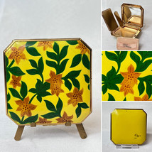 Vtg Elgin America Compact Yellow Enamel With Floral Pattern Rouge Powder Box - £79.09 GBP